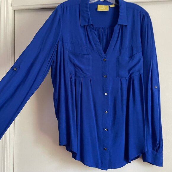 Anthropologie MAEVE Islet Button Down Roll Tab Long Sleeve Shirt Size M Blue - Picture 5 of 14